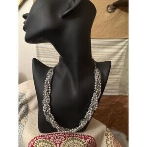 Roman RMN Graduated White Faux Pearl Blush Beaded Twisted Three Strand Necklace